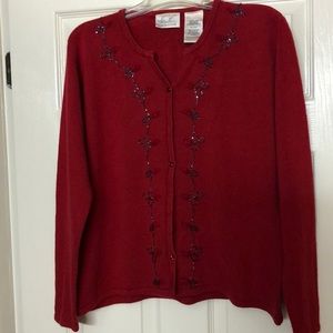 Dressy Red sweater with black beading